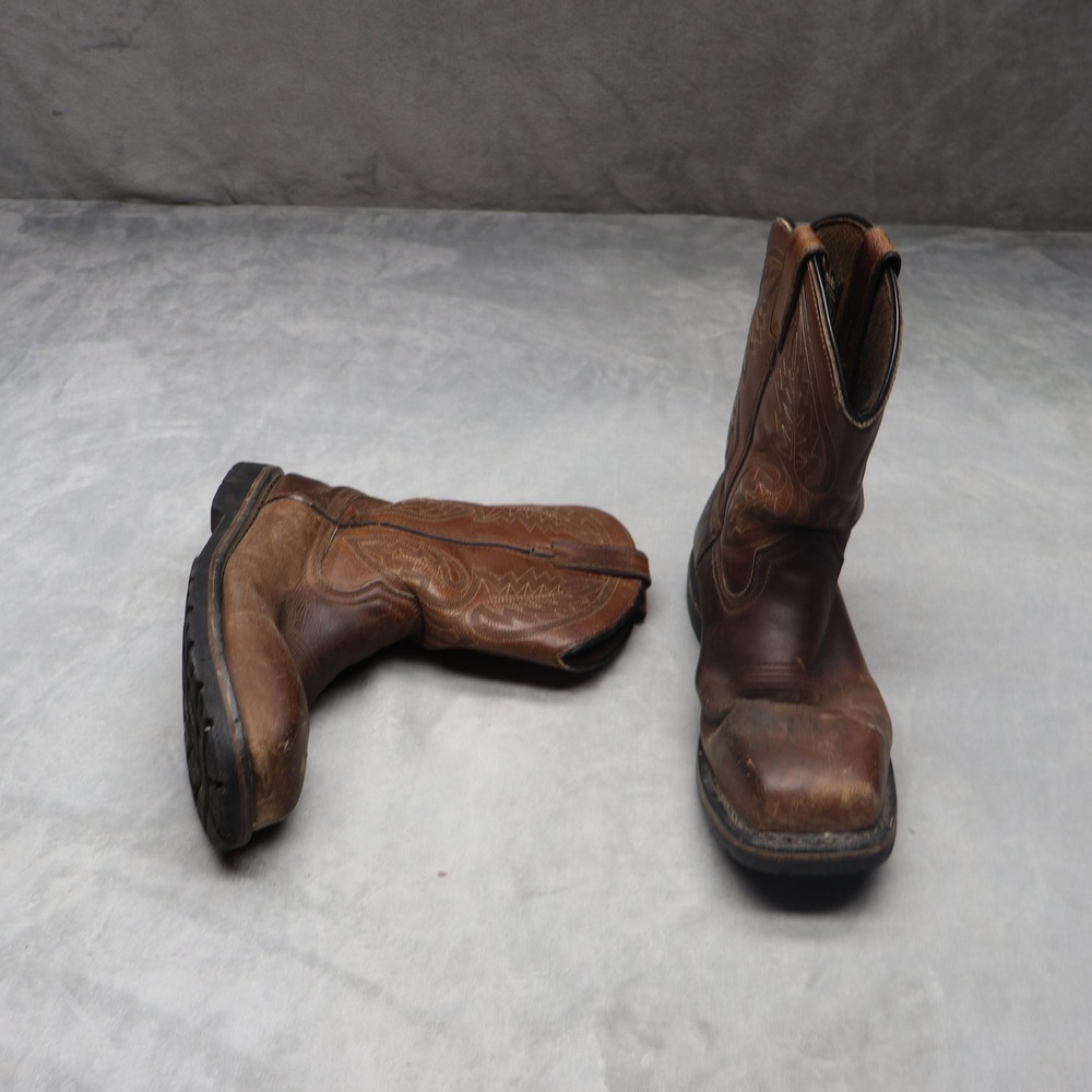 Justin Mens 8.5D Work Boots Brown Colfax Safety‎ Toe Leather Western Rugged Farm